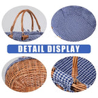 Large Wicker Picnic Basket with Handles,Handle Sturdy Woven Body with Removable and Washable Lining,Outdoor Camping,Gift Packing,Garden Picking, Storage.Blue - color: Blue