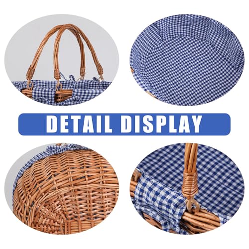 Large Wicker Picnic Basket with Handles,Handle Sturdy Woven Body with Removable and Washable Lining,Outdoor Camping,Gift Packing,Garden Picking, Storage.Blue - color: Blue