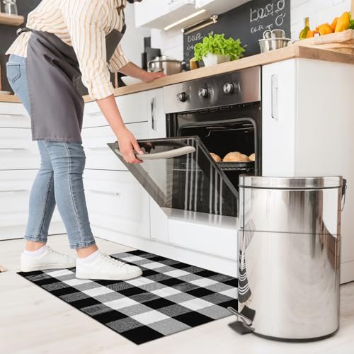 HunnmingRe 4 Pcs 4th of July Buffalo Plaid Outdoor Rug 27.5'' x 43'' Front Door Mat Washable Cotton Farmhouse Mat Checkered Carpet for Indoors, Layered, Porch, Farmhouse (Buffalo Plaid,Bright) - color: Bright