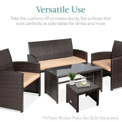 Best Choice Products Set of 2 Wicker Ottomans, Multipurpose Outdoor Furniture for Patio, Backyard, Additional Seating, Footrest, Side Table w/Removable Cushions, Steel Frame - Brown/Tan - color: Brown/Tan