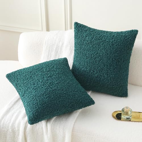 FUTEI Dark Green Throw Pillow Covers 16x16 Inch Set of 2,Furry Faux Fur Teddy Boucle Textured Cushion Covers,Soft Fluffy Decorative Pillow Case,Home Decor for Couch Bed Living Room Office Car - color: Dark Green, size: 16" x 16" (Pack of 2)
