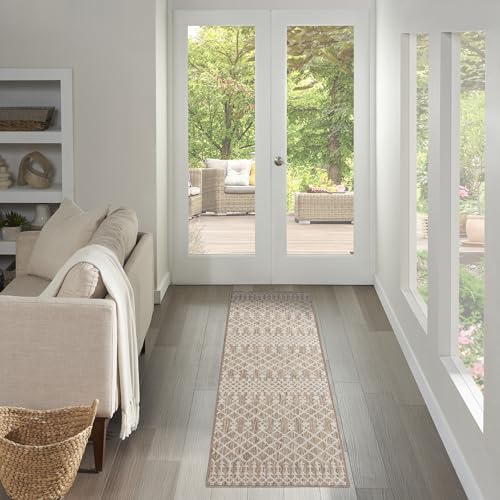 Nourison Home Positano Beige 2'2" x 8' Area Rug - Easy Clean, Non Shedding, Bed Room, Living Room, Dining Room, Kitchen (8' Runner) - color: Beige, size: 2'2" x 8' (Runner)