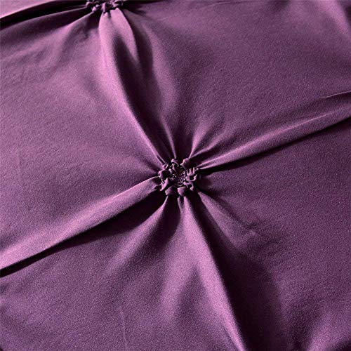 Feelyou Pinch Pleated Duvet Cover Set Full Size, Microfiber Polyester Pintuck Tufted Quilt Cover, Luxurious Decorative Purple Comforter Cover with 2 Pilllow Shams, 3 Pcs Zipper Closure - color: Purple, size: Full