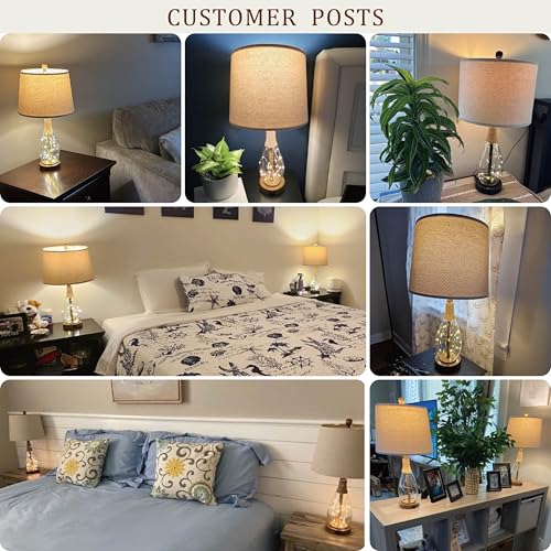 OYEARS 23" Table Lamps for Living Room Set of 2 Bedside Lamps for Night Stands Bedroom Lamps Farmhouse Rattan Boho Lamp Glass Nightlight End Table Lamp with USB C+A (Black),Two Light Points - color: Farmhouse Black
