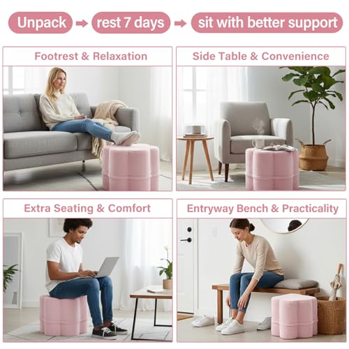 Tiita Floral Pouf Ottoman, Foot Stools Ottoman with Foam Chunk Filling, Puff Foot Rest for Couch, Living Room, Kids Room, Pink - color: Flower Pink