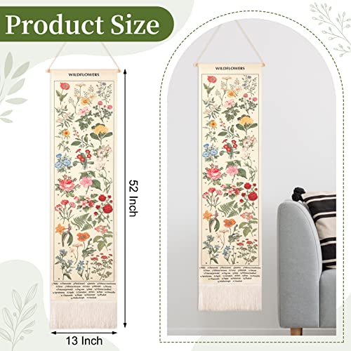Geetery Vintage Floral Vertical Tapestry Wall Hanging Decor Long Flower Narrow Botanical Fabric Wall Art Hanging Reference Illustrative Tassel Tapestry for Bedroom Living Room Home Decor Gift(White) - color: White, style: Floral