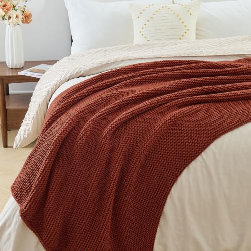 Rust Knit Throw Blanket for Couch, Rust Orange Throw Blanket, Soft Cozy Stretchy Reversible Garter Knitted Blankets for Bed, 50"x60", Rust Red - color: Rust, size: 50"x60"