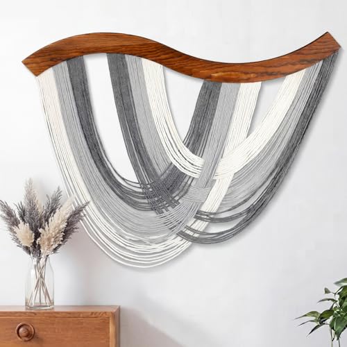 Mindsoft Neutral Grey Macrame Wall Hanging Dip Dyed Yarn Wall Art, Boho Decor Handmade Cotton Rope Tapestry for Bedroom, Living Room, Nursery, 31.5 x 23.6 Inch - color: Cool Tone Neutral