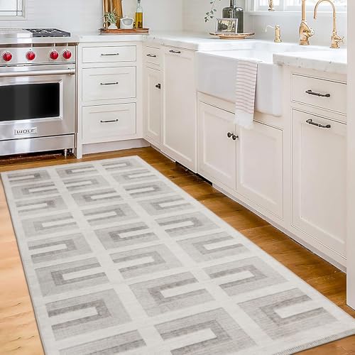 ReaLife Rugs Machine Washable Area Rug Runner - Living Room Bedroom Bathroom Kitchen Entryway Office - Non-Slip Baking Low Pile Stain Resistant Premium - Modern Geometric - Remi - Beige 2'6" x 6' - color: Remi - Beige, size: 2'6" x 6' (Rectangular)