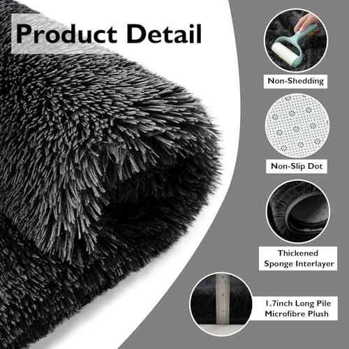 yulidayang Black Fluffy Round Area Rugs for Bedroom,3'X3'Shag Circle Area Rugs for Living Room,Non Slip Fuzzy Plush Rug for Room Boys Girls Room and Dorm Home Decor Rug - color: Black, size: 3' (Round)