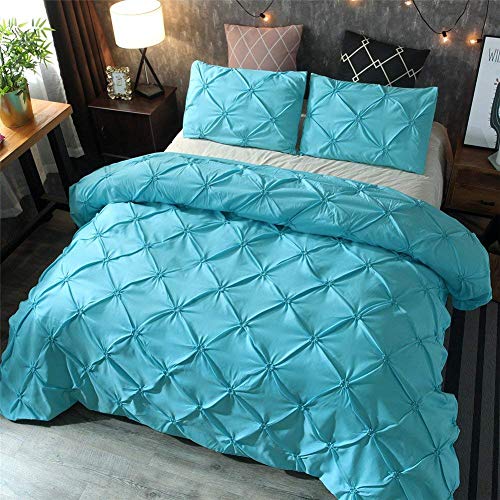 Feelyou King Duvet Cover Set Pinch Pleated Bedding Sets Aqua Blue Microfiber Polyester Pintuck Tufted Comforter Cover with 2 Pillow Shams Luxury Solid Geometric, 3 Pieces - color: Aqua Blue, size: King