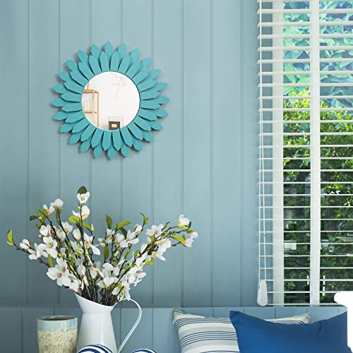 Honiway Beach Wall Decor Mirror 12 inch Wood Coastal Wall Decor Sunburst Boho Home Decor Room Decor for Bedroom Living Room Bathroom Cyan - color: Cyan, size: 12 inch (1 pack)