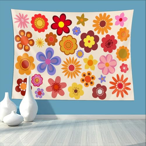 Keiutexe Retro 70S Hippie Flower Tapestry 60" X 40" Wall Hanging Party Decorations Home Decor For Bedroom Living Room Dorm (150 X 100cm) - color: 70S Hippie Flower, size: 60 X 40 Inch
