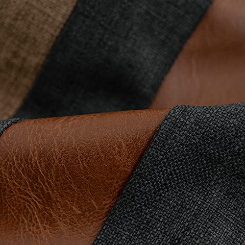 Yangest Patchwork Pillow Cover 12x20 Inch Luxury Cotton and Linen Cushion Cover Faux Leather Pillowcover for Couch Bedroom Living Room, Brown - color: L-coffee Brown, size: 20" x 12" (Pack of 1)