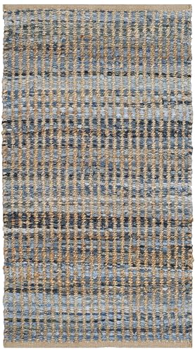SAFAVIEH Cape Cod Collection Accent Rug - 2' x 3', Natural & Blue, Handmade Flat Weave Coastal Braided Jute, Ideal for High Traffic Areas in Entryway, Living Room, Bedroom (CAP352A) - size: 2' x 3' (Rectangular)