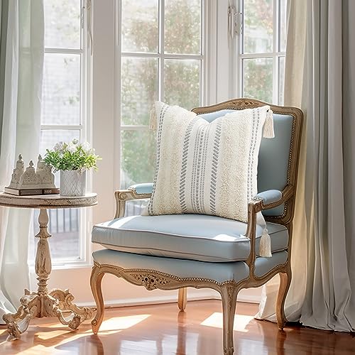 decorUhome Summer Decorative Boho Throw Pillow Cover 20x20, Accent Neutral Textured Tufted Pillow Cover Striped for Couch Bed Sofa, Beige and Cream White, Pack of 1 - color: Beige and Cream White, size: 20" x 20" (Pack of 1)