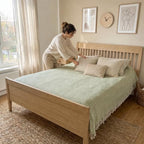 Bed Blanket, Queen Size (79 x 90 Inch), Cotton-Rich Blend, Soft Textured Woven Coverlet, Easycare, Lightweight & Breathable Bed Layering, All Season Bedding, Khaki Green - color: Khaki Green, size: Queen