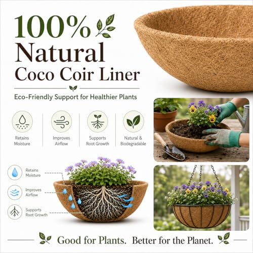 Y&M 2pcs 16inch Round Coconut Fiber Liner, 16'' Coco Liner Pre-Formed Replacement for Outdoor Hanging Planter Basket - color: 2pcs 16in Round