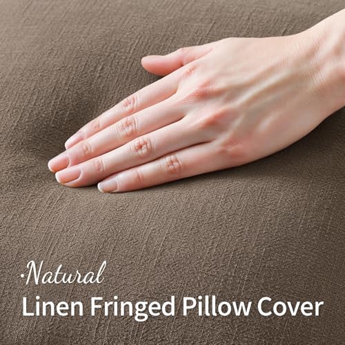 MIULEE Decorative Throw Pillow Covers Neutral Linen Fringe Throw Pillows Set of 2 Cocoa Brown Boho Farmhouse Cushion Covers for Couch Sofa Bed Living Room Spring Home Decor 18x18 Inch - color: Cocoa Brown, size: 18" x 18" (Pack of 2)