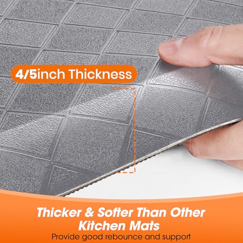 4/5 Inch Extra Thick Kitchen Mats for Floor,Non Slip Anti Fatigue Kitchen Rugs,Waterproof Stain Resistant Sink Mat,Cushioned Standing and Comfort Mats for Office (17"x47" Grey) - color: Grey, size: 47"L x 17"W x 0.8"Th