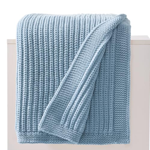 Chunky Knit Blue Throw Blanket for Couch Soft Cozy Large Thick Knitted Throw Blankets for Sofa Bed Cute Decorative Throw Blanket for Living Room,60"x 80",Light Blue - color: Light Blue, size: 60"x 80"