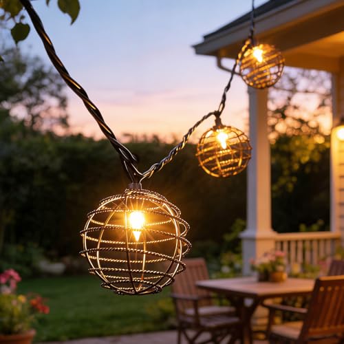 Decorative String Lights Indoor Outdoor, Patio Lantern Style String Lights with 10 Warm White Mini Bulbs, UL Listed Connectable Weatherproof Plug In Lights for Home Decoration(Iron Wire Twist Ball) - style: Iron Wire Twist Ball