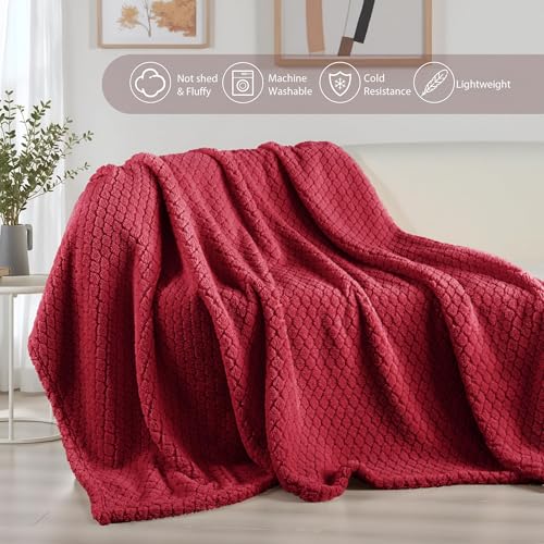 Exclusivo Mezcla Fleece Throw Blanket for Couch and Bed, Extra Soft Warm Decorative Fuzzy Throws for Women, Lightweight Cozy Blankets Size 50x60 Inches, Deep Red - color: Deep Red, size: Throw ( 50x60 IN )