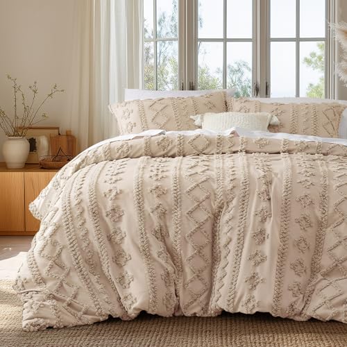 Bedsure Boho Duvet Cover Queen Size, Soft & Comfortable Elegant Design Boho Bedding for Decoration, Machine Washable Comforter Cover for All Seasons,Includes 1 Duvet Cover & 2 Pillow Shams,Khaki - color: 07 - Khaki - Elegant (No Comforter), size: Queen (9