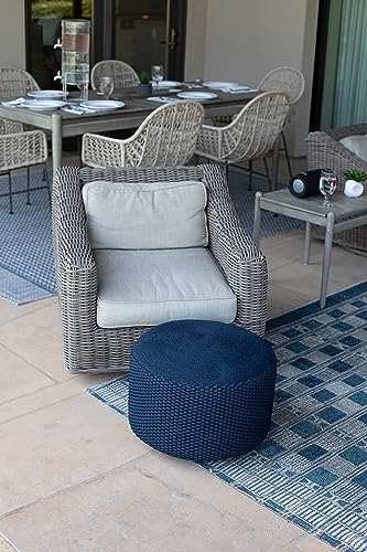 BIRDROCK HOME Outdoor Pouf Ottoman | Hand Woven Waterproof Foot Stool with Bead Bag Filling | Boho Foot Rest for Patio, Living Room, Porch & Outdoor Seating | Lightweight, Soft Stuffed Chair | Navy - color: Navy