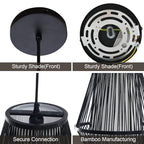 12 Inch Pendant Light, Hanging Ceiling Lamp with Handwoven Bamboo Basket Shade, Adjustable Pendant Fixture for Kitchen Island, Dining Room, Bedroom - color: Black