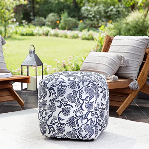 Anji Mountain 100% Handmade & Handcrafted Comfortable Home Décor Outdoor Pouf Ottoman Footrest for Living Room, Bedroom, Nursery, Kidsroom, Patio Furniture - (18" x 18" x 18"- Blue-Ivory) - color: Chamonix
