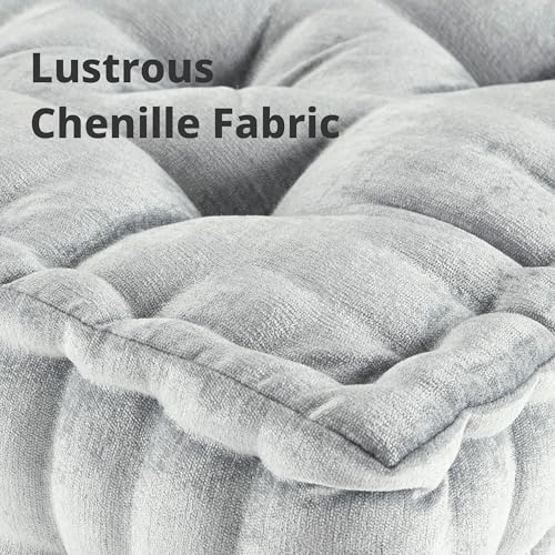 Intelligent Design Floor Pillow - Shredded Foam Filled Meditation & Yoga Cushion, Chenille Tufted, Handsewn Scalloped Edge, OEKO-TEX Certified, Azza, 20" x 20" x 5" Grey - color: Grey