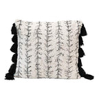 Creative Co-Op Cotton Printed Tufted Tassels, Black & Cream Color Pillow