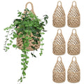 Foxtell 6 Pack Macrame Plant Hangers, 9.4” x 5.1” Cotton Wall Hanging Plant Baskets, Boho Woven Hanging Storage Flower Baskets for Indoor Outdoor Plants, Herbs & Home Decor