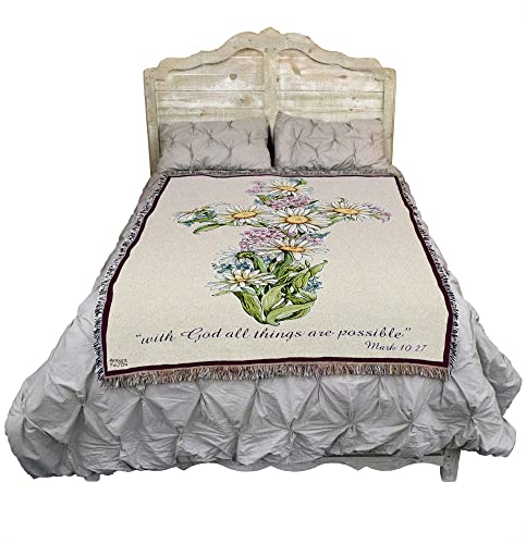 Pure Country Weavers Daisy Cross Blanket - Sympathy Bereavement Gift Tapestry Throw Woven from Cotton - Made in the USA (72x54) - color: Daisy Cross, size: 72" x 54"