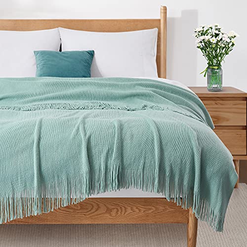 Homiest Decorative Knitted Throw Blanket with Fringe Soft & Cozy Tassel Blanket for Couch Sofa Bed (Light Green, 50x60) - color: Light Green, size: 50" x 60"