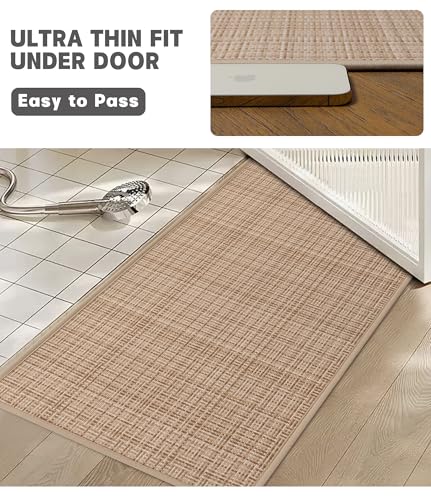 YIHOUSE Bathroom Rugs Sets 2 Pieces, Khaki Ultra Thin Bath Mats Fit Under Door, Absorbent Quickly Dry Rubber Backing Braided Bath Mat Set, Non Slip Washable Bath Rugs for Bathroom Floor, Khaki - color: Khaki Multi, size: 2pieces