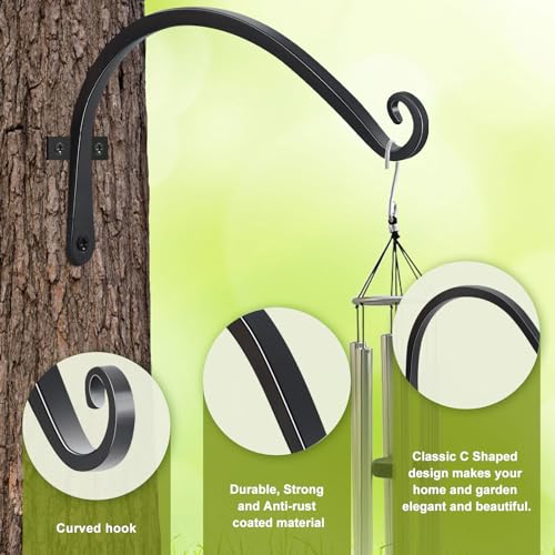 FEED GARDEN 2 Pack 12 Inch Hanging Plant Bracket Wall Hooks Decorative Plant Hangers for Outdoor Hanging Bird Feeders, Wind Chimes, Plant Baskets, Black - color: Black-C, size: 12 Inch