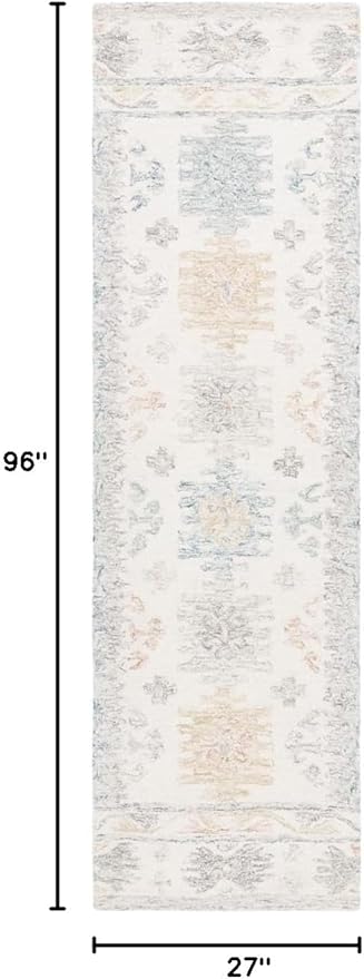 SAFAVIEH Micro-Loop Collection Runner Rug - 2'3" x 8', Ivory & Blue, Handmade Boho Rustic Wool, Ideal for High Traffic Areas in Living Room, Bedroom (MLP476M)