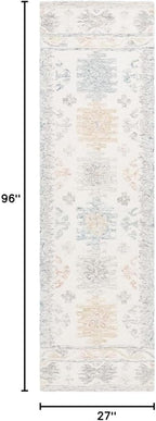 SAFAVIEH Micro-Loop Collection Runner Rug - 2'3" x 8', Ivory & Blue, Handmade Boho Rustic Wool, Ideal for High Traffic Areas in Living Room, Bedroom (MLP476M)
