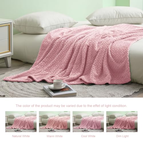 Exclusivo Mezcla Fleece King Size Blanket for Bed, 90x104 Inches Soft Cozy Jacquard Flannel Blankets, Lightweight Fuzzy Plush for Women, Pink - color: Dusty Pink, size: King ( 90x104 IN )