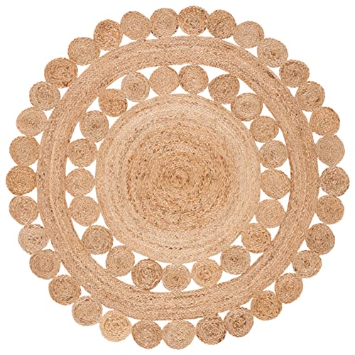 SAFAVIEH Natural Fiber Round Collection 3' Round Natural NFB308A Handmade Boho Country Charm Jute Area Rug - size: 3' (Round)