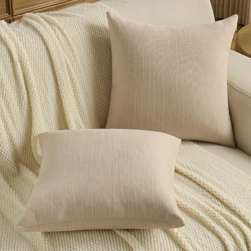 FUTEI Pack of 2 Chenille Throw Pillow Covers 20x20 Inch Soft Line Textured Decorative Cushion Cases Modern Farmhouse Accent for Couch Living Room, Beige - color: Beige, size: 20" x 20" (Pack of 2)