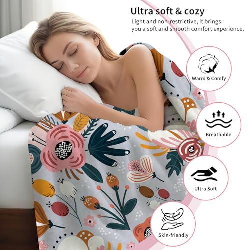 Throw Blanket for Couch, 300GSM Warm Soft Cozy Flannel Blanket, Cute Blanket for All Seasons Bedroom Home Decor Gifts, Cute Boho Flowers 50x60 Inches - color: Cute Boho Flowers