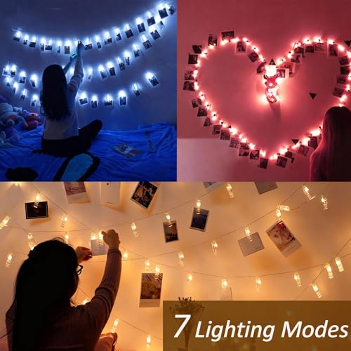 Solhice 20ft Photo Clips String Lights Color Changing 40 LEDs, Hanging Lights for Teen Girls Room Decor, Teenage Christmas Gifts, Indoor Bedroom USB Wall Lights for Pictures with Remote - size: 20ft