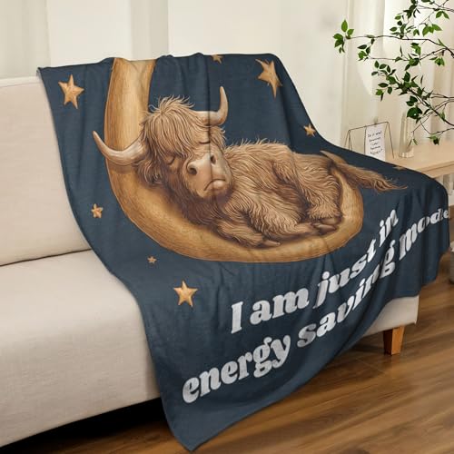 Highland Cow Throw Blanket Sleeping Cows Warm Decor Soft Flannel Blanket Highland Cow Gifts for Kids Boys Girls Men Women 30" X 40" - color: Funny Highland Cow, size: 30"X40"