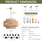 24” Boho Large Rattan Chandelier Light Fixture,6-Light Large Hand Woven Pendant Light Fixture Farmhouse Rustic Chandeliers for Kitchen Bedroom, Dining Room, Living Room, Hallway, Foyer - color: Brown, size: 24" 6-Light