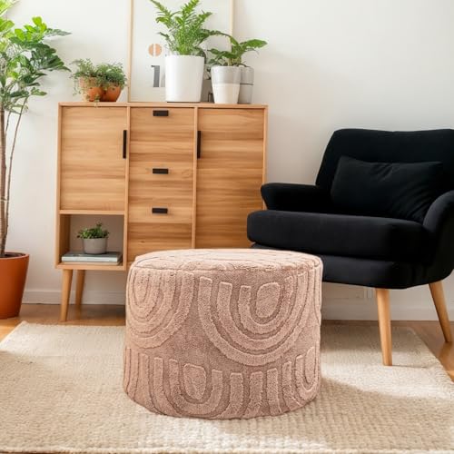 Round Plush Ottoman Pouf Stuffed– Fluffy Ottoman Foot Rest with Modern Foam Filler 20" x 14" Cozy Floor Pouf for Living Room & Bedroom - color: Coffee