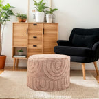 Round Plush Ottoman Pouf Stuffed– Fluffy Ottoman Foot Rest with Modern Foam Filler 20" x 14" Cozy Floor Pouf for Living Room & Bedroom - color: Coffee