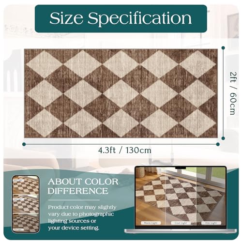 Front Door Mat Indoor Entrance - 2x4.3 Ft Brown Beige Non-Slip Washable Outdoor Porch Rug Doormats Geometric Checkered Diamond Runner Rug for Front Door Kitchen Hallway Bedroom Laundry Room - color: Diamond - Brown Beige, size: 2' x 4'3" (Rectangular)